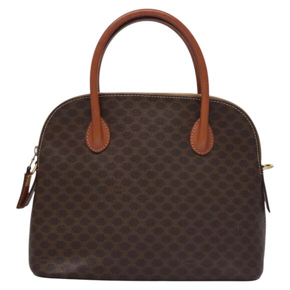 CELINE Macadam Canvas Hand Bag Pvc Leather Brown Gold - Picture 2 of 13